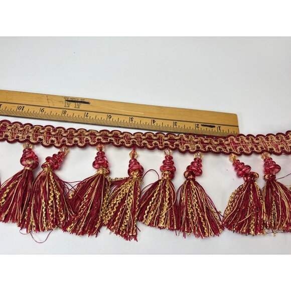 Decorative Red & Gold Tassel Trim 1 yard + 26" Elegant Beaded Accents Vtg - Picture 5 of 12
